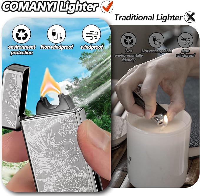 Electric Lighter Rechargeable USB Dragon Lighter Arc Plasma Torch Lighter Windproof Cool High Power Candle Lighter with LED Battery Indicator for Candles, Fireworks, Incense (BlackDragon)