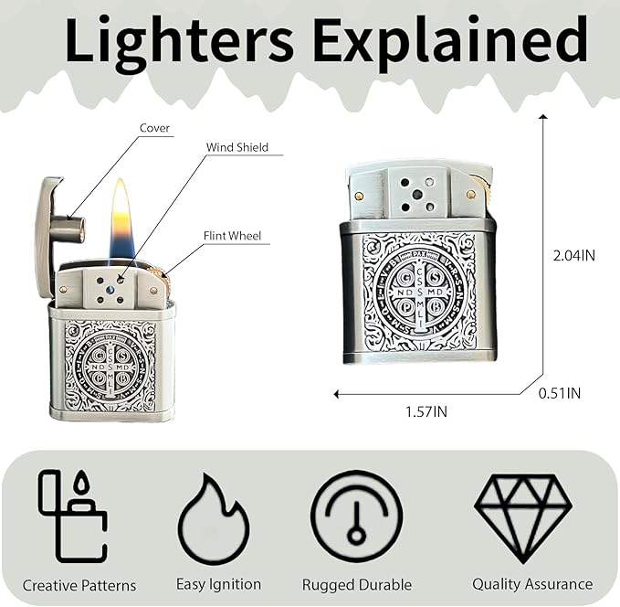 Cool Embossed Design Kerosene Wheel Lighter Refillable Eco-Friendly, Vintage Dazzling & Ultra-Cool, Unique for Men Candles Gift Camping BBQ (No Kerosene) (7#)