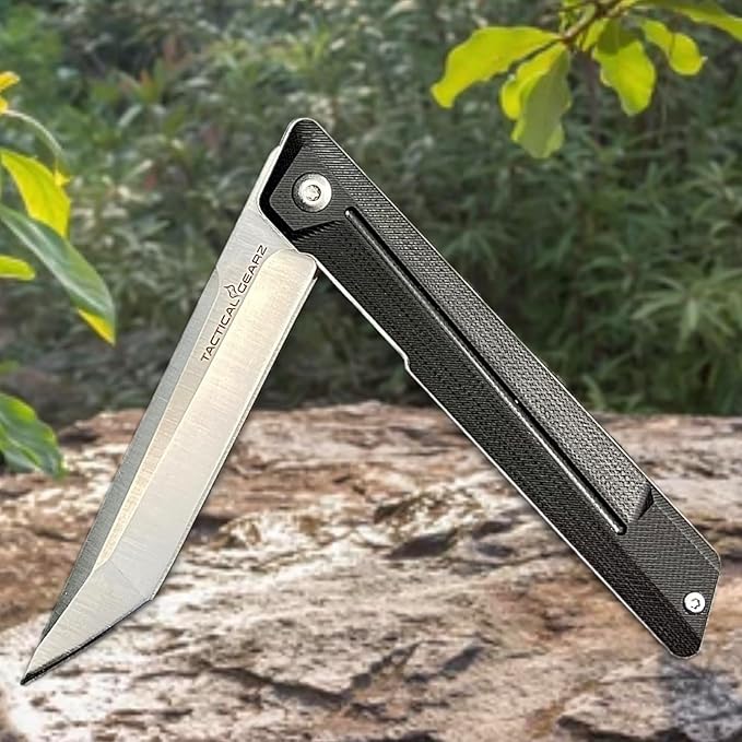 TACTICAL GEARZ EDC Pocket Folding Knife with G10 Handle - Tanto D2 Steel Blade (Nyx ST Black)
