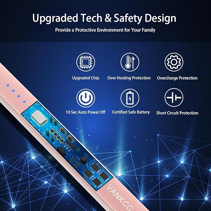 Electric Candle Lighter Plasma Arc Lighters USB Long Stick Lighters Windproof Flameless with Rechargeable Battery Safety Lock for Candle Camping BBQs Fireworks (Rose Gold)