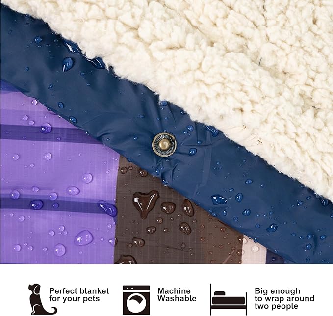 Outdoor Camping Blanket with Sherpa Lining, Extra Warm Thick Camp Blankets & Puffy Ultralight Soft Poncho DWR Camping Quilt for Cold Weather, Adventure,Sleeping,Backpacking 78"x 56"