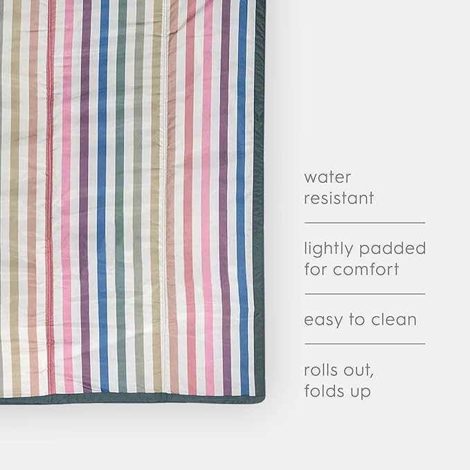 Little Unicorn Outdoor Family Picnic & Beach Blanket, Water-Resistant, Compact Fold, Large Size, 5 x 7 feet, (Chroma Rugby Stripe)