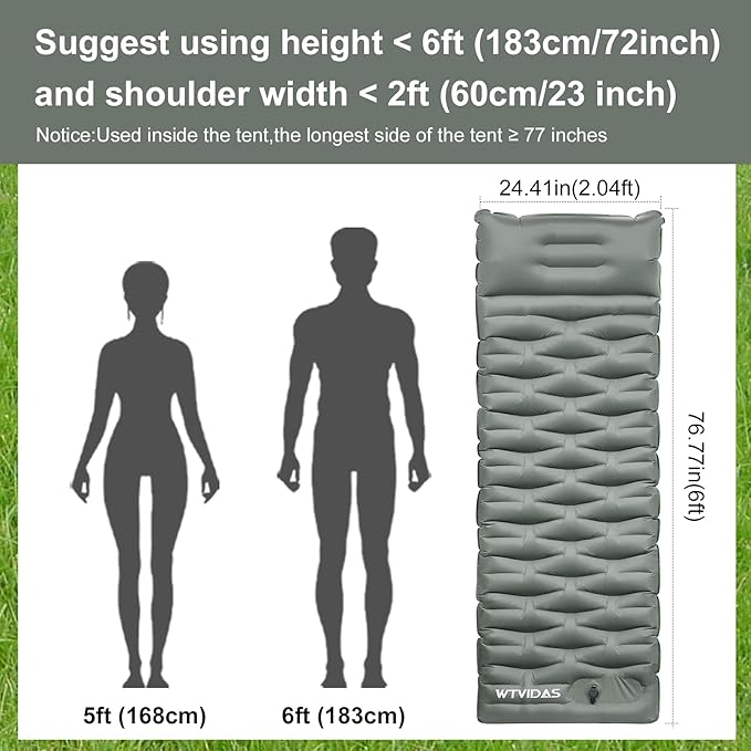 Oversized Camping Sleeping Pad,4.2" Thick Ultralight Camping Sleeping Mats for Adults,Camping Mattress with Pillow & Built-in Pump for Tent,Backpacking,Travel