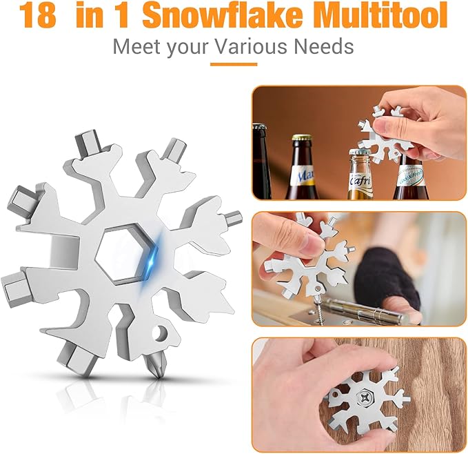 Gifts for Men, Stocking Stuffers for Men, 18 in 1 Snowflake Multitool, Christmas Gifts for Men, Gfits for Dad, Dad Gifts for Men Who Want Nothing, Cool Gadgets for Mens Gifts, Camping Essentials