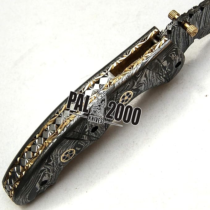 FP-9491 Handmade Damascus Steel Folding Pocket Knife With Sheath