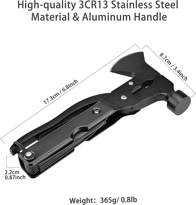 Multi-tool Axe Hammer, Upgraded 14 in 1 Portable Hatchet Tool with Sheath, Camping Survival Gear Kit Birthday Presents Christmas Stocking Stuffers for Dad Father Grandpa Husband Son Boyfriend Him