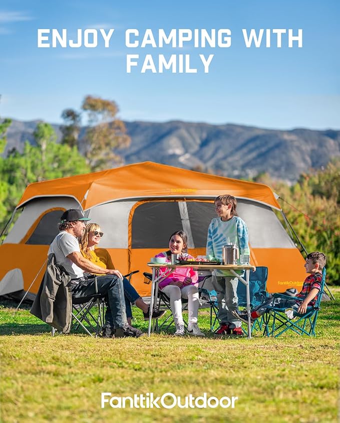 FanttikOutdoor Camping Tent 4/6/8/10 Person Instant Cabin Tent Setup in 60 Seconds with Rainfly & Windproof Portable with Carry Bag for Family Camping & Hiking