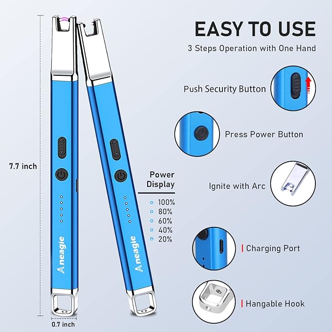 Lighter Electric Candle Lighter Upgraded Rechargeable Candle Lighter with LED Flashlight Windproof Flameless and Hanging Hook LED Battery Display Arc Candle Lighter for Candle Grill Camping
