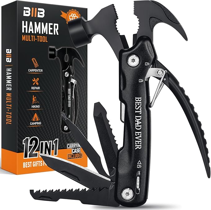 BIIB Stocking Stuffers Gifts for Men, 12 in 1 Hammer Multitool Camping Essentials, Mens Gifts for Christmas, Dad Gifts for Him Husband Grandpa Camping Gear, Unique Gifts for Men Who Have Everything