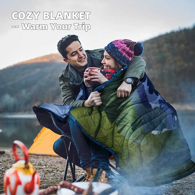 Outdoor Puffy Camping Blanket, Lightweight Windproof Warm Stadium Blanket, Packable Travel Camping Quilt for Cold Weather,Hiking, Backpacking,Sleeping, Hammock, Adventure 78"x 56"