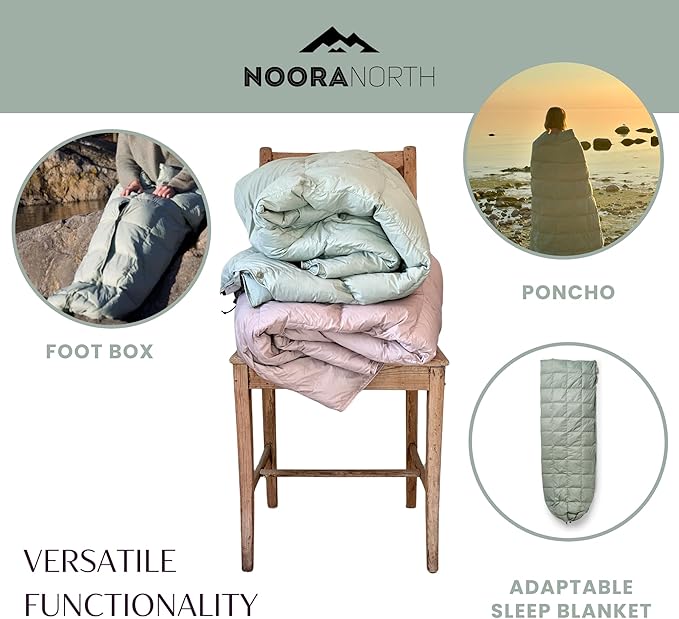 Down Camping Blanket - Warm Puffy Camping Quilt for Cold Weather, Backpacking, Hiking, Beach, Travel Gear - Lightweight Outdoor Packable Blanket Poncho or Throw & Bag - 50x77