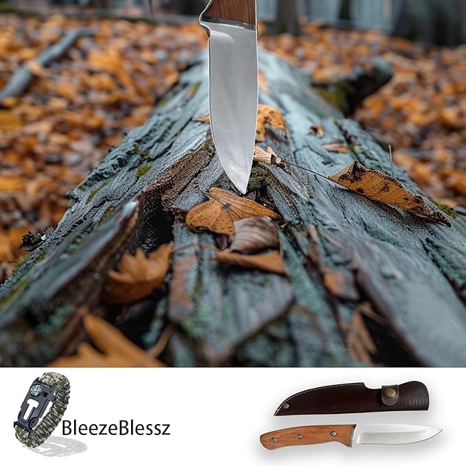 Hunting, Fishing, Camping, Hiking Knife with Leather Sheath