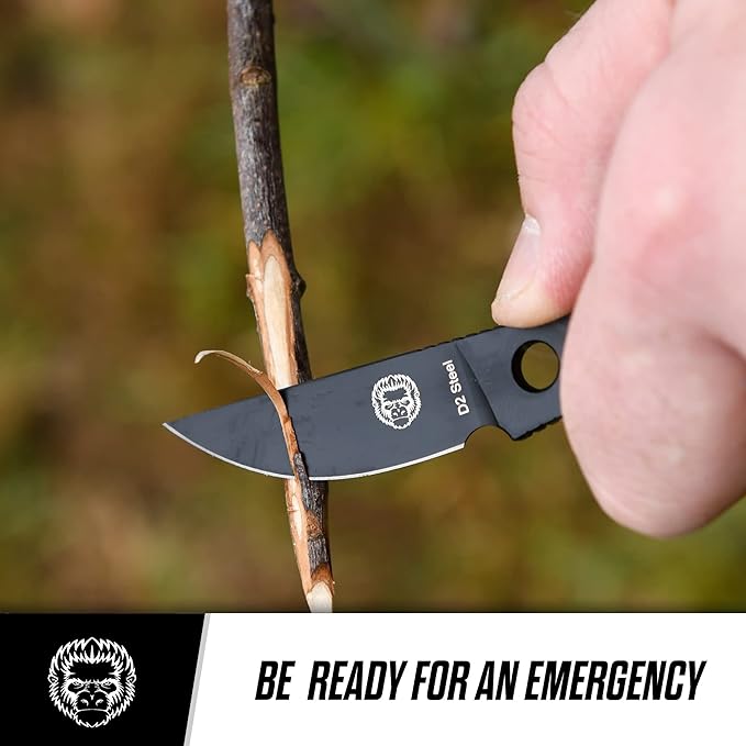 Holtzman's Gorilla Survival 'Scalpel' Fixed Blade Utility Knife with D2 Sheath, Belt Clip (Black)