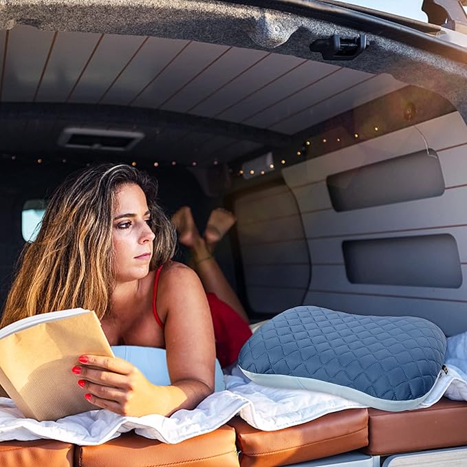 Inflatable Travel Pillow, 2-in-1 Camping Pillows for Sleeping with Removable Cover, Ergonomic & Lightweight Small Backpacking Pillow for Travel, Hiking, Camping, Outdoor