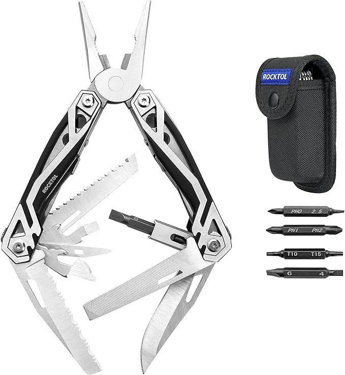 Multitool Pliers, 21-in-1 Stainless Steel Multi tool with Screwdriver, Bottle Opener, Nylon Sheath, Safety Locking Tool set