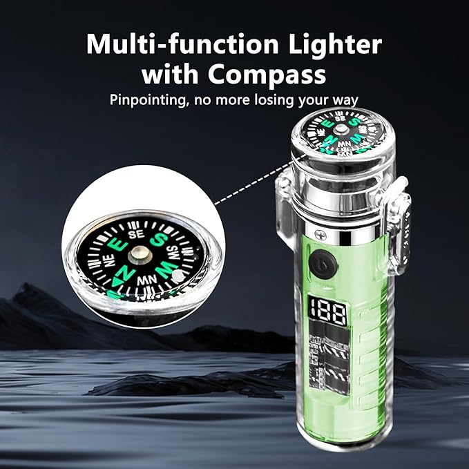 YOZWOO Electric Lighter USB Rechargeable Lighter Double Arc Plasma Lighter No Butane Lighter Compass Cool Lighter with Luminous LED Light for Adventure, Hiking, Survival Tactical Gear (Luminous)