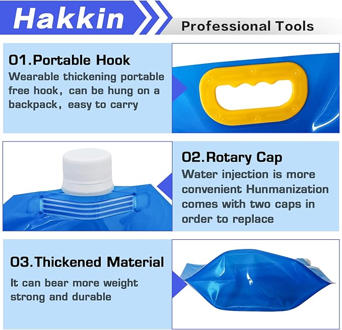 Hakkin Collapsible Water Tank Container 4 Pack 0.66 Gallon/2.5L, No-Leak Freezable Portable BPA Free Food Grade Plastic Storage Jug for Camping, Hiking, Travel, Emergency Survival Kit Bonus