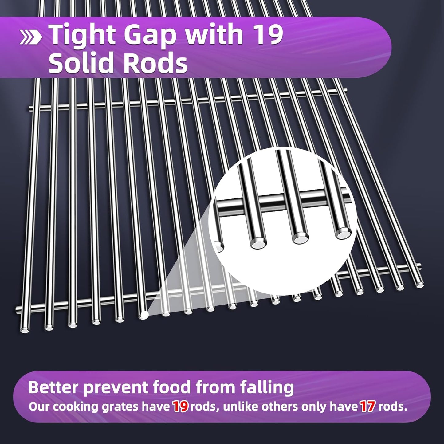 18 7/8" Stainless Steel Genesis 2 Grill Grates for Weber Genesis ii E-310 E-315 E-325 E-330 E-340 S-335 S-340 GS4 Grill Replacement Parts for Weber 66095 Genesis ii 300 LX 300 Series Grills