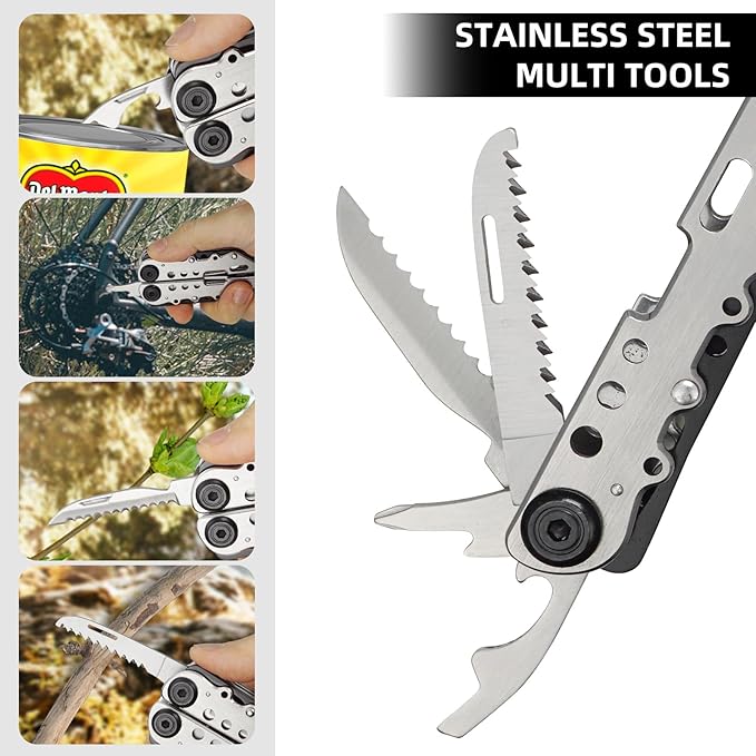 Multitool,13-in-1 Multitools Pliers with Nylon Sheath,Professional Stainless Steel Multi-Tool for Outdoor,Survival,Camping,Hiking,Simple Repair(13 in 1-Natural)