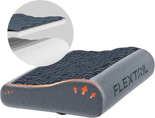FLEXTAILGEAR Inflatable Camping Pillow Ergonomic Thicken Design, Portable Neck Cervical Travel Pillow Backpacking Gear with Washable Cover for Camping, Hiking, Airplane, Road Trip, Office