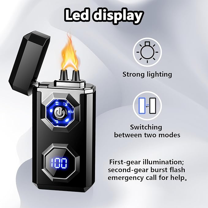 Electric Lighter,Type-C Arc Lighters Rechargeable,Big Flame Windproof Lighter,Plasma Lighter with LED Battery Display and LED Lighting, Suitable for Camping,Scented Candles(Black)