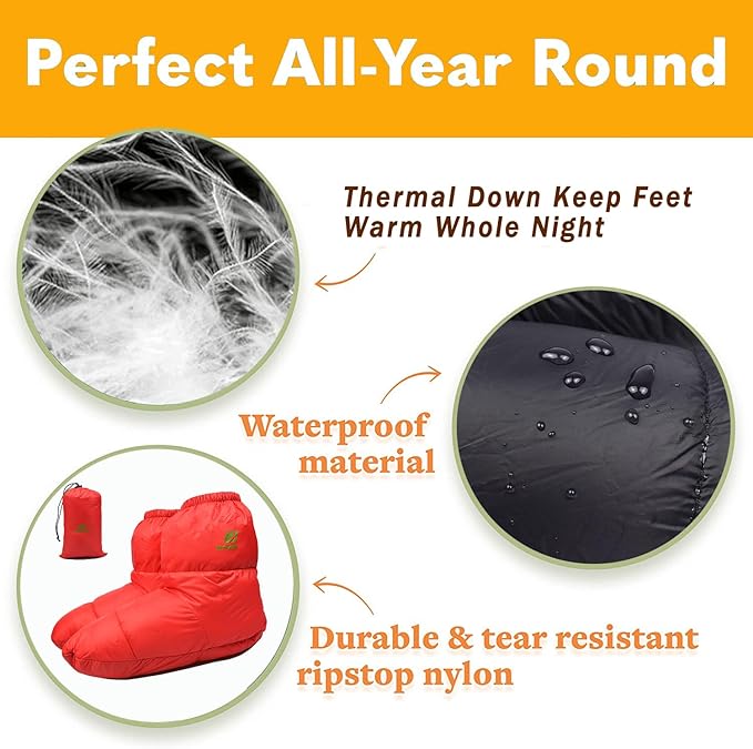 Down Booties Warm Socks Ultralight Sleeping Sock for Camping, Backpacking - Camp Sleeping Bag Tent Down Foot Warmer for Men & Women