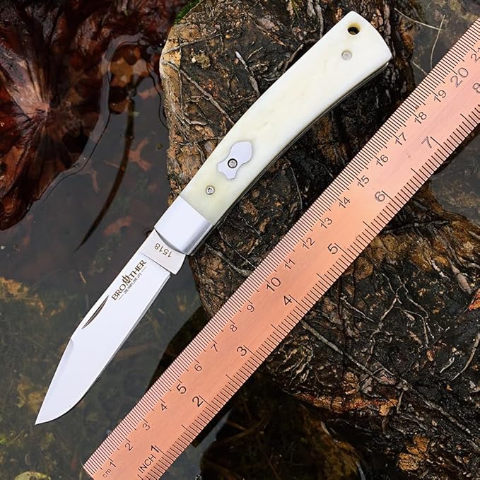 Watchman Brother1518 Slip Joint Knife Bone Grips Micarta Half Stop VG10 Pocket Knife (White Bone)