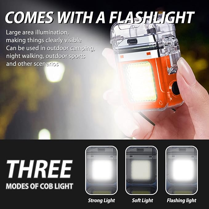 BABOBIU Electric Lighter Plasma Lighter Flameless Windproof Lighter Waterproof Rechargeable Lighter with Smart Chip Gift for Men, Father, Husband (Orange)