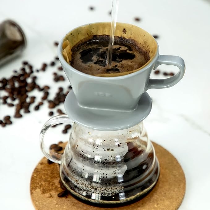 Pour Over Ceramic - Coffee Dripper Ceramic Coffee Maker with 3 Holes Flat Bottom, Porcelain Slow Filter Cone for Travel, Camping, Office, Home, Coffee Maker Brewโฆ