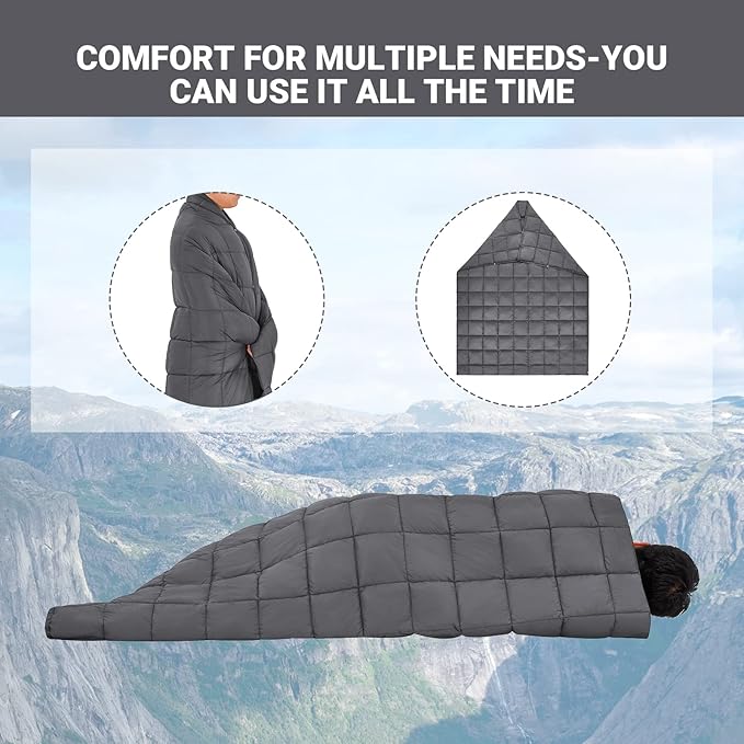 KingCamp Camping Blanket Lightweight, Multifunctional Warm Puffy Outdoor Blanket with Snap Button, Water Repellent, Packable, for Travel, Airplane, Hiking, Picnic