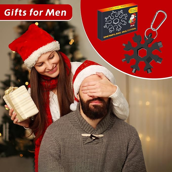 Stocking Stuffers for Men Gifts, 18 in 1 Snowflake Multitool, Christmas Gifts, Birthday Gifts for Men Grandpa Dad, Cool Gadgets (black)
