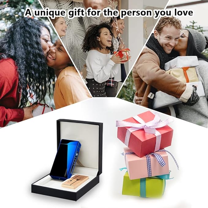 Plasma Lighter Rechargeable Electric Candle Lighter Arc Lighter High Power Flame USB Lighter Windproof Torch Lighter with Gift Box for Holiday, Birthday, Gift for Men and Women (Blue)