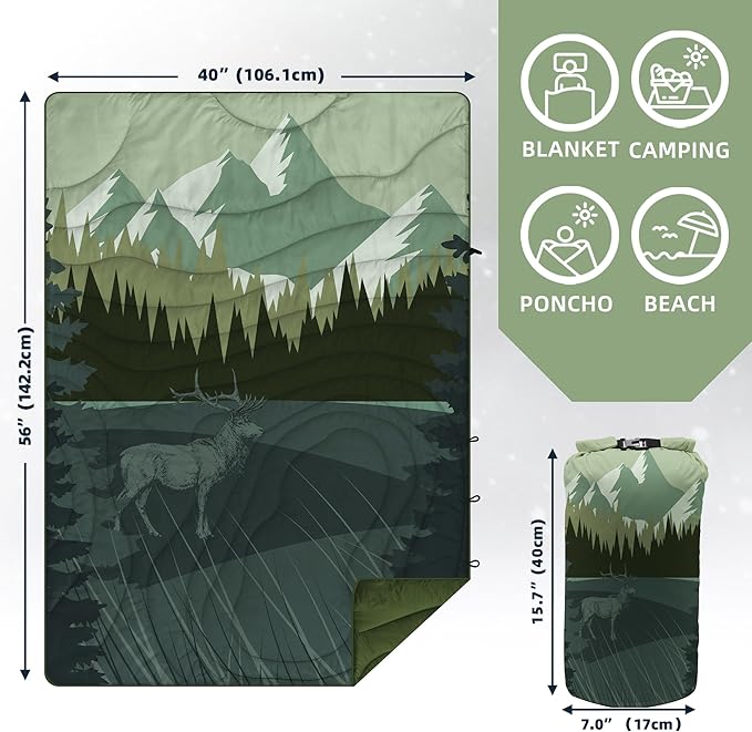Outdoor Puffy Camping Blanket, Lightweight Windproof Warm Stadium Blanket, Packable Travel Camping Quilt for Cold Weather,Hiking, Backpacking,Sleeping, Hammock, Adventure 56"x 40"