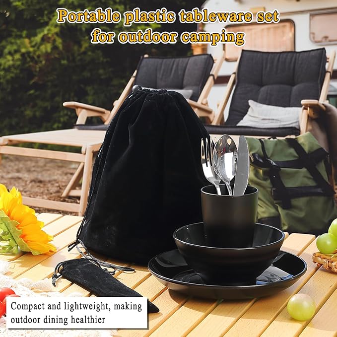 Kyraton Camping Utensils, Camping Mess Kit for Travel, Camping, Picnic, Outdoor, Camping Gear Include Knife, Spoon, Fork Silverware Set, Cup, Bowl, Plate, Camping Essentials for 1