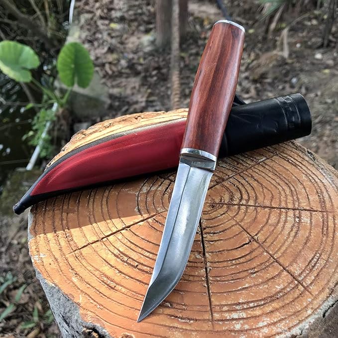 Fixed Blade Hunting Knife with Rosewood Handle Stainless Steel Outdoor Tools Gifts for Hunters and Outdoorsmen