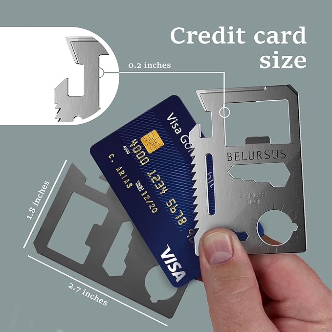 Multitool Wallet Pocket Card - Multi-Tool Survival Camping Kit - Credit Card Size Multipurpose Bottle Opener, Can Opener, Lock pick - Best Gift for Men - 14 in 1-10 Pack