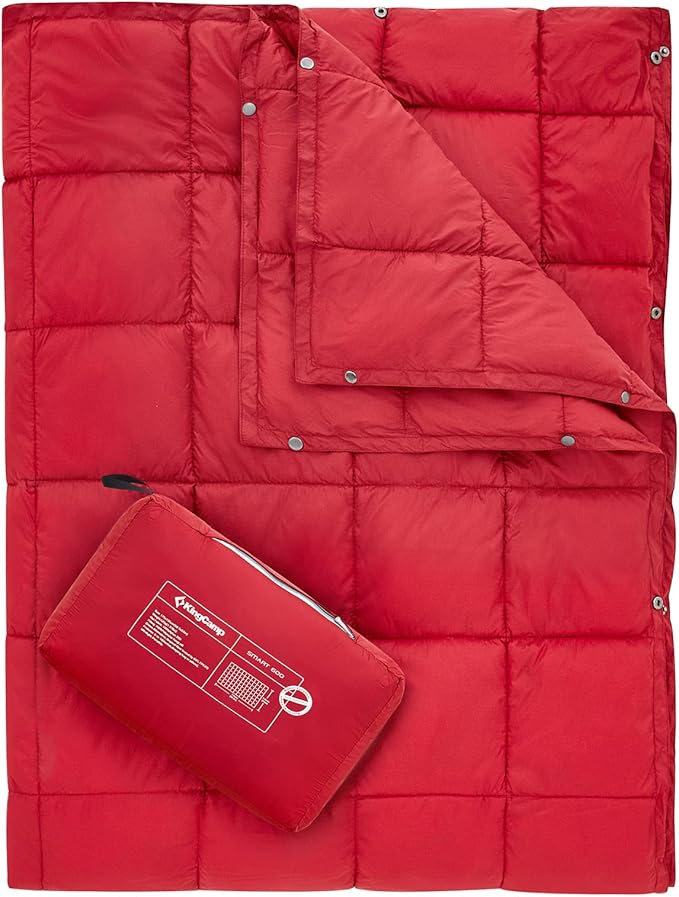 KingCamp Camping Blanket Lightweight, Multifunctional Warm Puffy Outdoor Blanket with Snap Button, Water Repellent, Packable, for Travel, Airplane, Hiking, Picnic