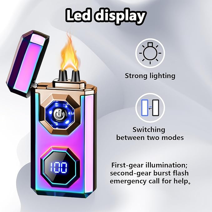 Electric Lighter,Type-C Arc Lighters Rechargeable,Windproof Lighter with LED Battery Display and LED Lighting, Suitable for Camping,Scented Candles,As a Gift for Friends(Color Glossy)