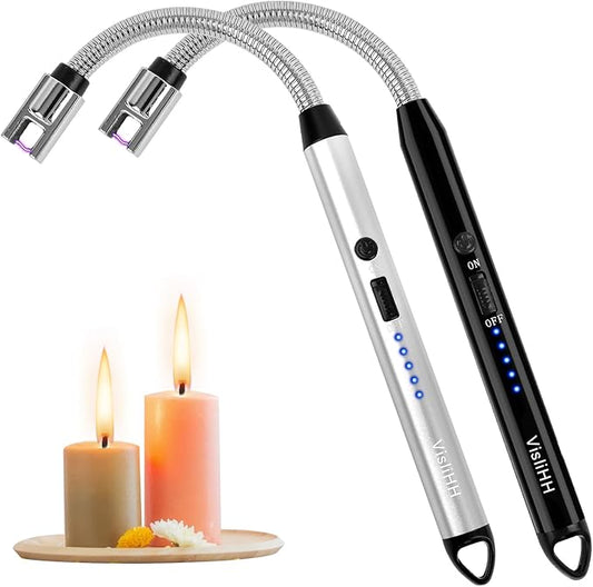 2 Pack Electric Candle Lighter, Rechargeable Plasma Arc USB Lighters with Flexible Neck, Windproof & Flameless for Candles, BBQs, Camping, Kitchen, Fireplace, Fireworks.