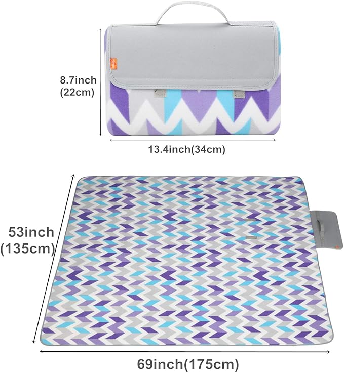 yodo Outdoor Picnic Blanket Water-Resistant for Camping Hiking Festivals, Gray Chevron