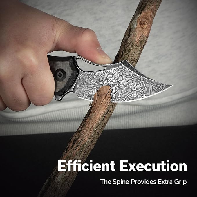 CIVIVI Chiro Pocket Knife for EDC, Folding Knife with Flipper 3.1" Damascus Blade Carbon Fiber Overlay On Black G10 Handle, Utility Knife for Men Women C23046-DS1