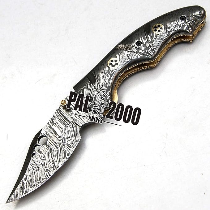 FP-9491 Handmade Damascus Steel Folding Pocket Knife With Sheath