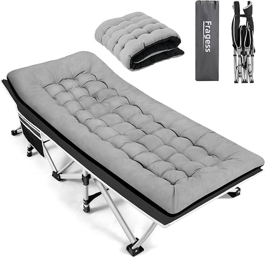 Portable Camping Cot, Sleeping Cots for Adults, 28" Extra Wide Folding Cot Max Load 600LBS with Thick Mattress, Portable Camping Bed for Outdoor Camp/Office, Home Nap (Black+Grey)