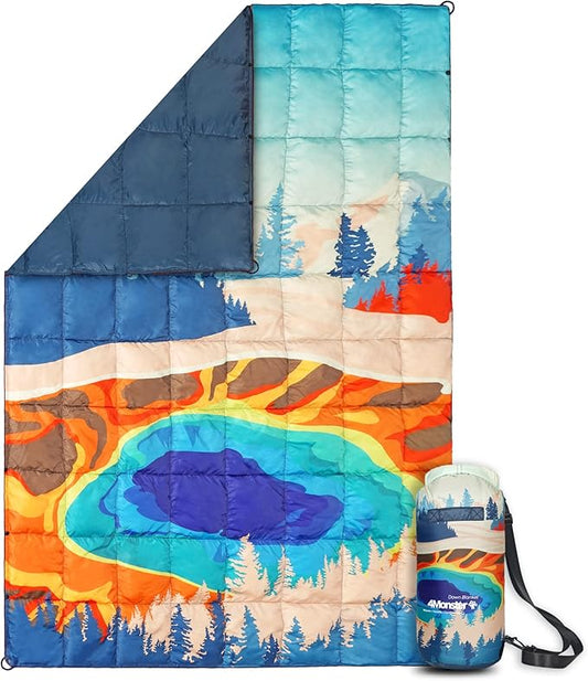 4Monster Down Camping Blanket - Outdoor Travel Quilt Puffy 650 Fill, Packable, Lightweight,Wind & Waterproof | Ideal for Stadium, Backpacking,Picnics, Beach and Hiking