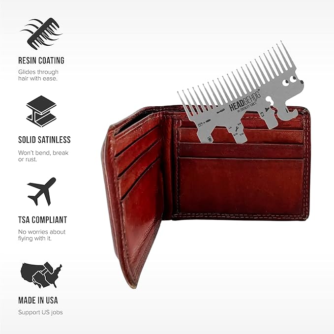 HeadgeHog Pocket Comb, Multi Tool Bottle Opener - Silver