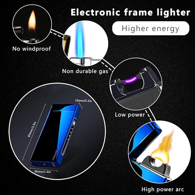 Plasma Lighter Rechargeable Electric Candle Lighter Arc Lighter High Power Flame USB Lighter Windproof Torch Lighter with Gift Box for Holiday, Birthday, Gift for Men and Women (Blue)