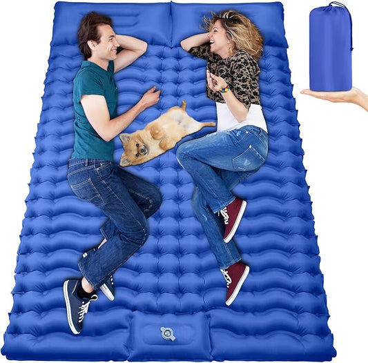 Double Camping Sleeping Pad with Built-in Foot Pump and Pillows Thick Inflatable 2 Person Portable Camping Mat for Hiking Backpacking Tent