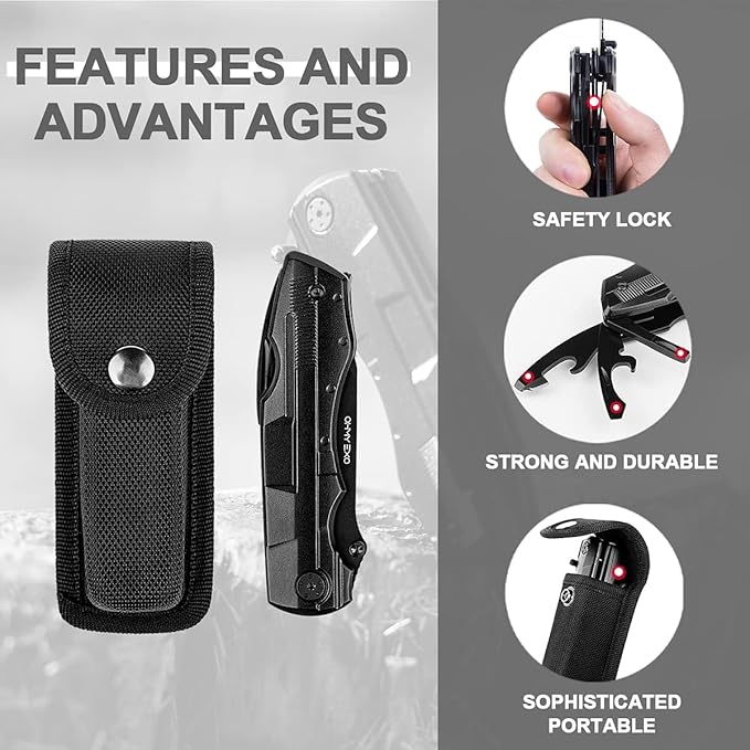 Stainless Steel Multi tool Pocket Folding Knife - Portable Utility Multitool w/Pliers, Bottle & Can Opener & More - Tactical Knives for Men - Great for EDC, Outdoor Survival, Hiking, Camping