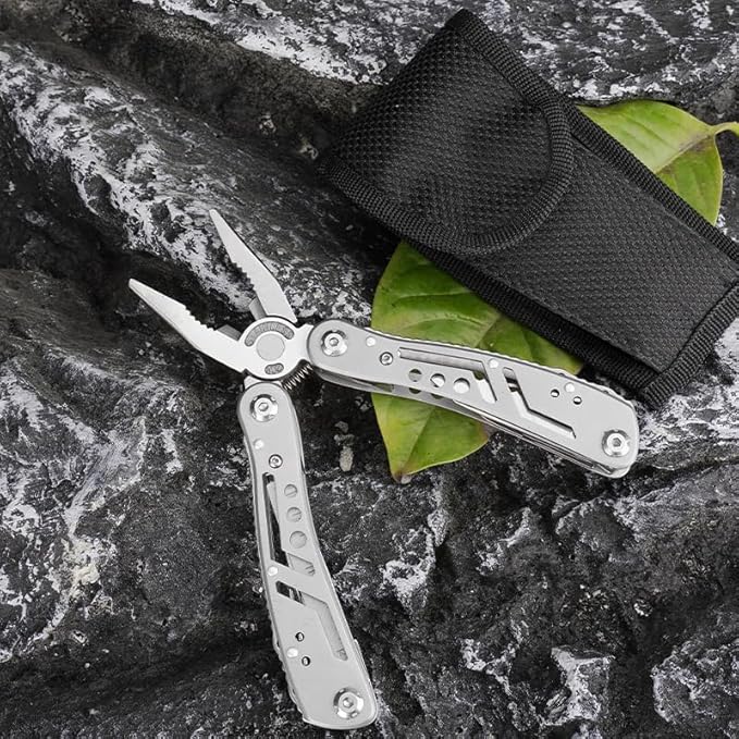 PS-1F 14-In-1 Multitool with Safety Locking, Professional Stainless Steel Multitool Pliers Pocket Knife, Bottle Opener, Screwdriver with Nylon Sheath, Apply to Survival,Camping, Hunting and Hiking