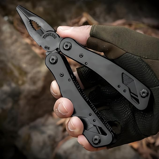 PS-12 14-In-1 Multitool with Safety Locking, Professional Stainless Steel Multitool Pliers Pocket Knife, Bottle Opener, Screwdriver with Nylon Sheath, Apply to Survival,Camping, Hunting and Hiking